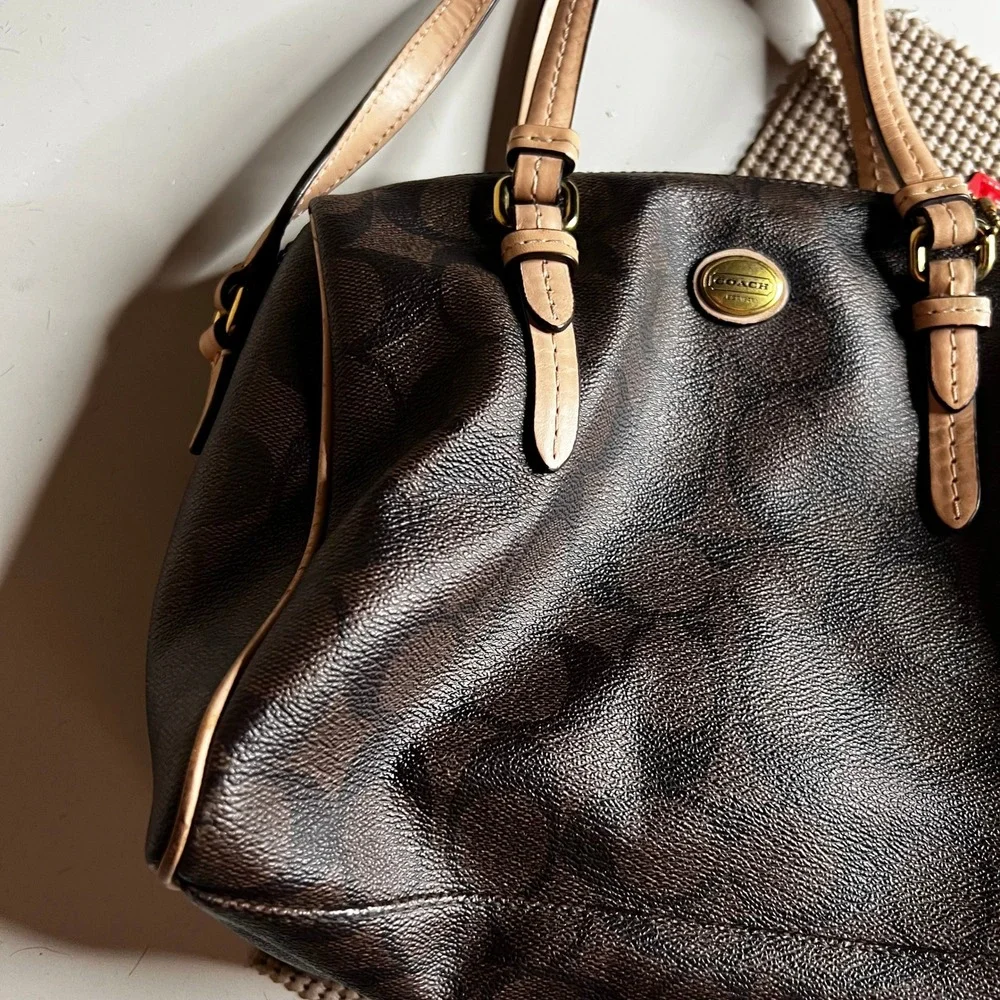 Coach Signature Satchel and Card Case Set Brown Tan Crossbody Bag F58312